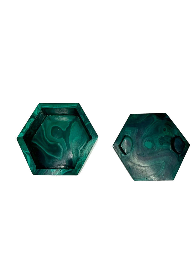 Malachite Hexagon Jewelry Trinket Box Democratic Republic of the Congo Handmade