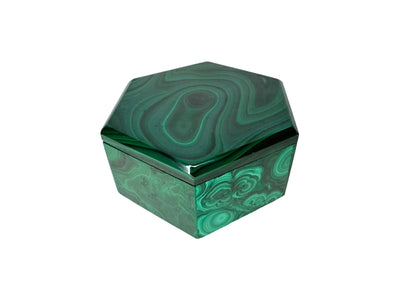 Malachite Hexagon Jewelry Trinket Box Democratic Republic of the Congo Handmade