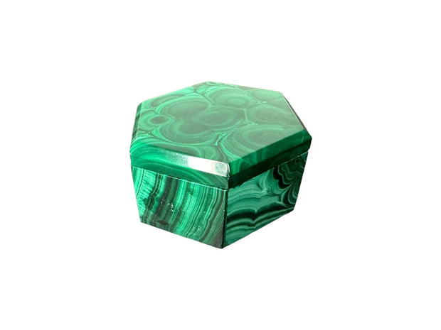 Malachite Hexagon Jewelry Trinket Box Democratic Republic of the Congo Handmade