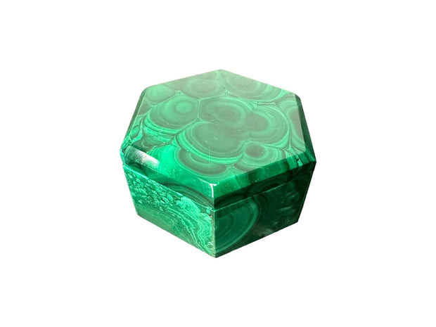 Malachite Hexagon Jewelry Trinket Box Democratic Republic of the Congo Handmade